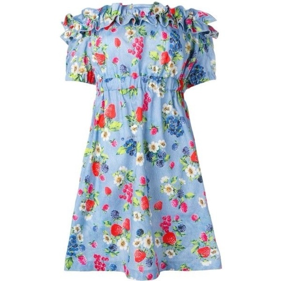 Love Moschino Picnic Print (Fruit & Floral) Cotton Off the Shoulder Dress sz. 2 - Picture 4 of 16